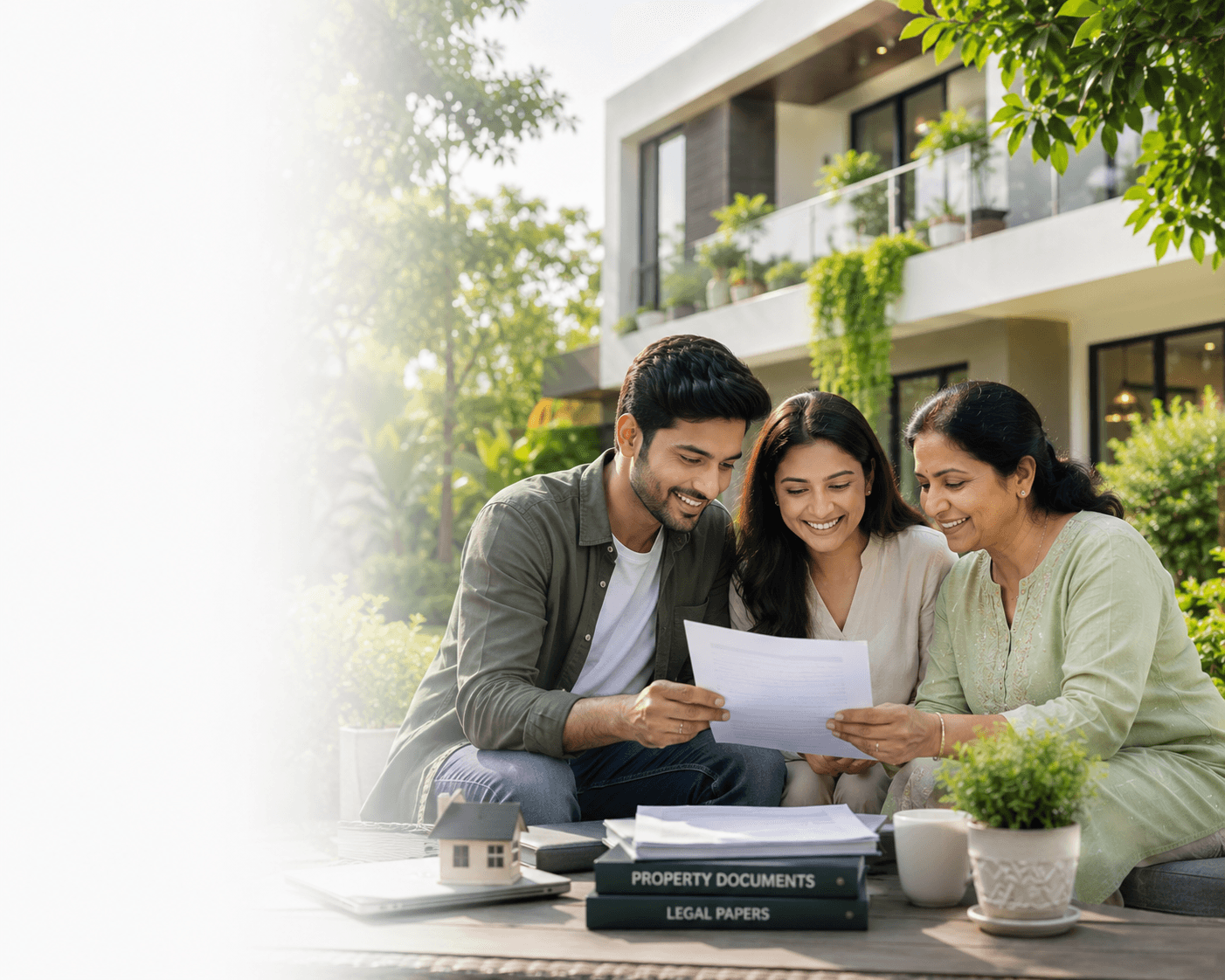 Family reviewing property documents
