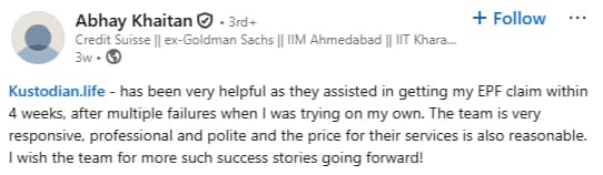 Abhay Khaitan - LinkedIn testimonial