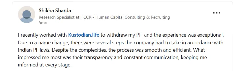 Shikha Sharda EPF review on LinkedIn